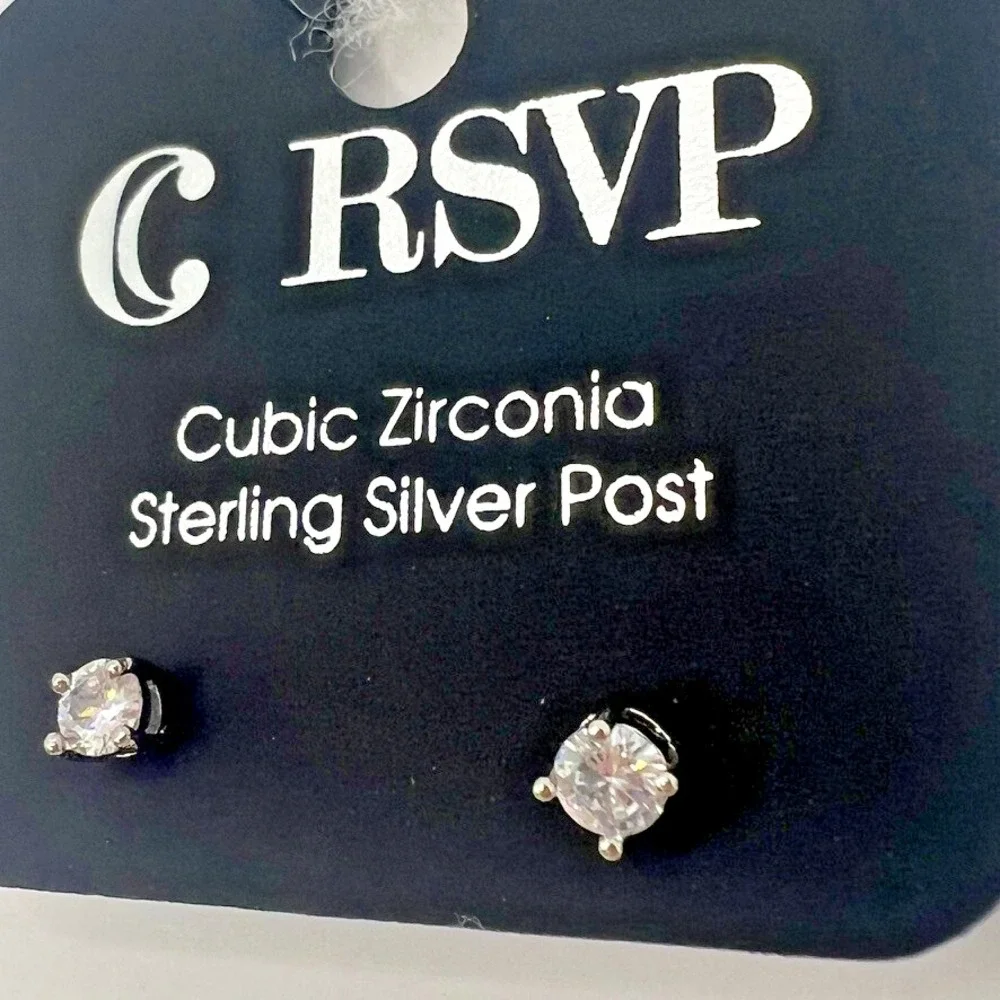 RSVP Cubic Zirconia‎ Sterling Silver Post Round Stud Earrings New CZ NOS 3mm